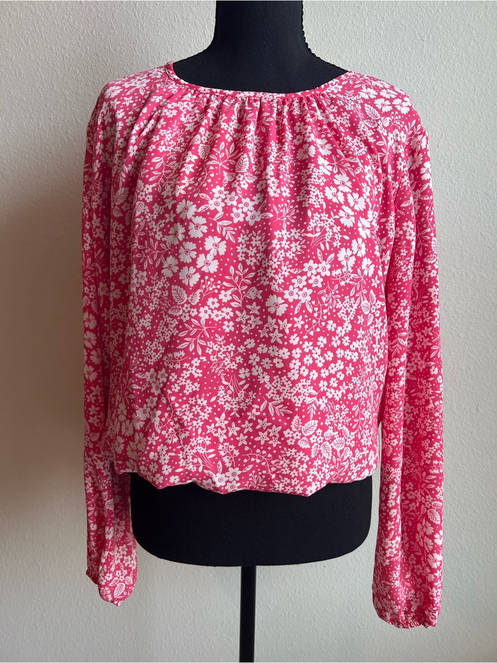 Tommy Hilfiger Pink and White Floral Long-Sleeve Blouse